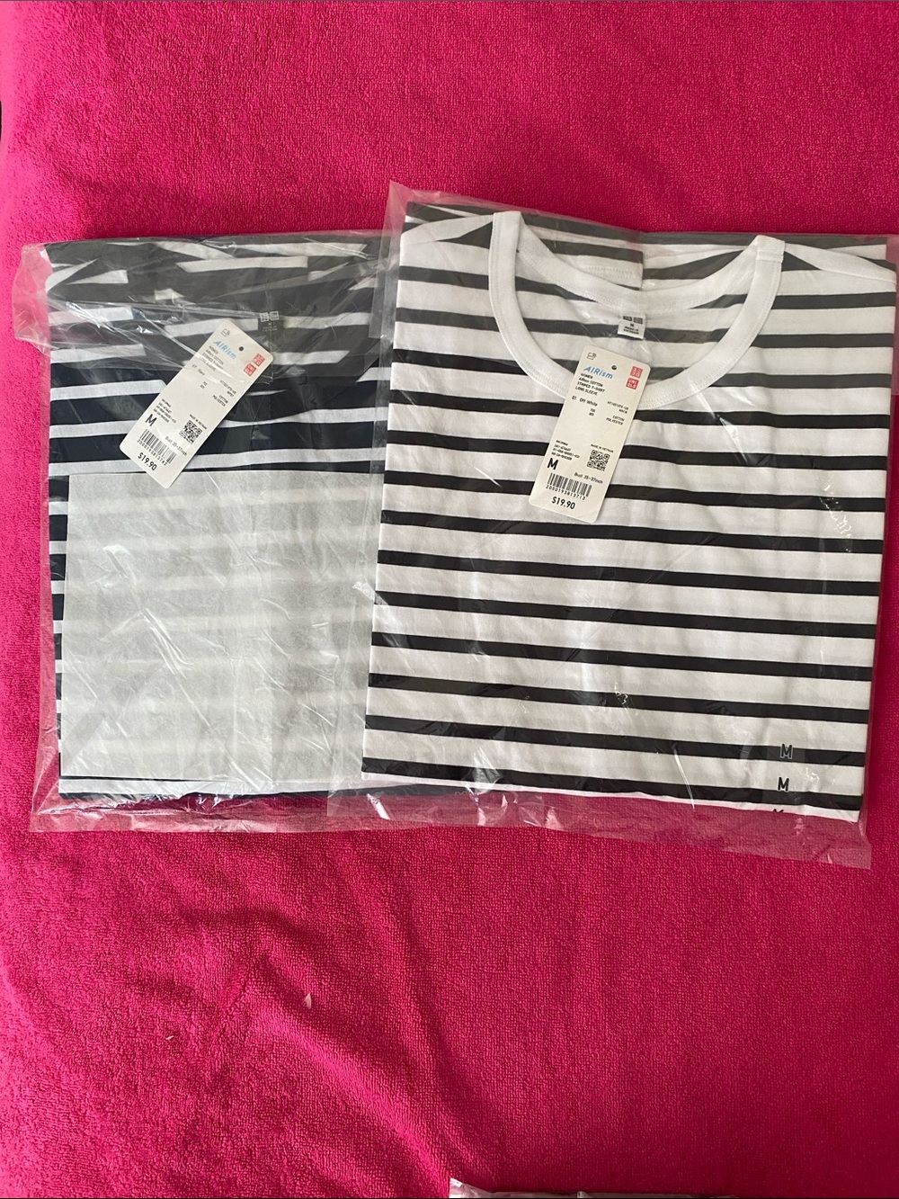 Uniqlo Navy & White , Black & Off White Striped long sleeve Tee Pack 2PC